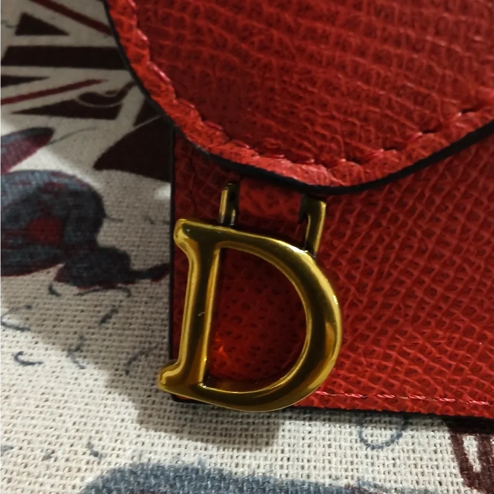 Dior Red Leather Mini Crossbody with Gold 'D' Charm Accent